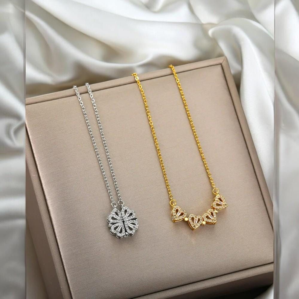Korean Magnetic 4 Leaf Clover Pendant Necklace