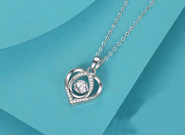 S925 Beating Heart-shaped Necklace Women Luxury Love Rhinestones Necklace Jewelry Gift For Valentine's Day