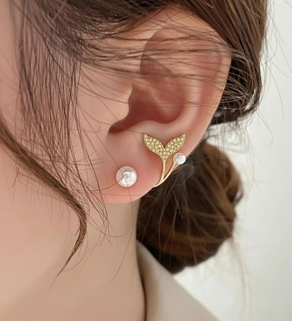 Faux Pearl and Fish Tail Earrings