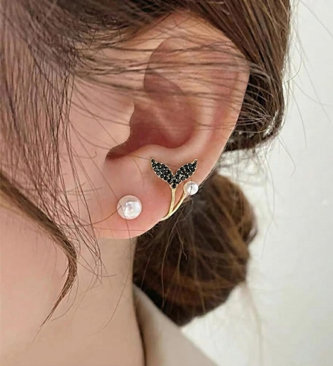 Faux Pearl and Fish Tail Earrings