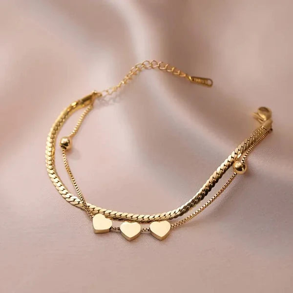 Three Heart Gold Bracelet