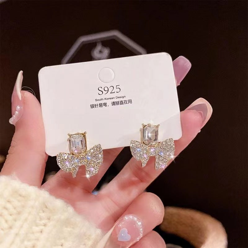 Sparkling Bow Shape Zircon Korean Earrings