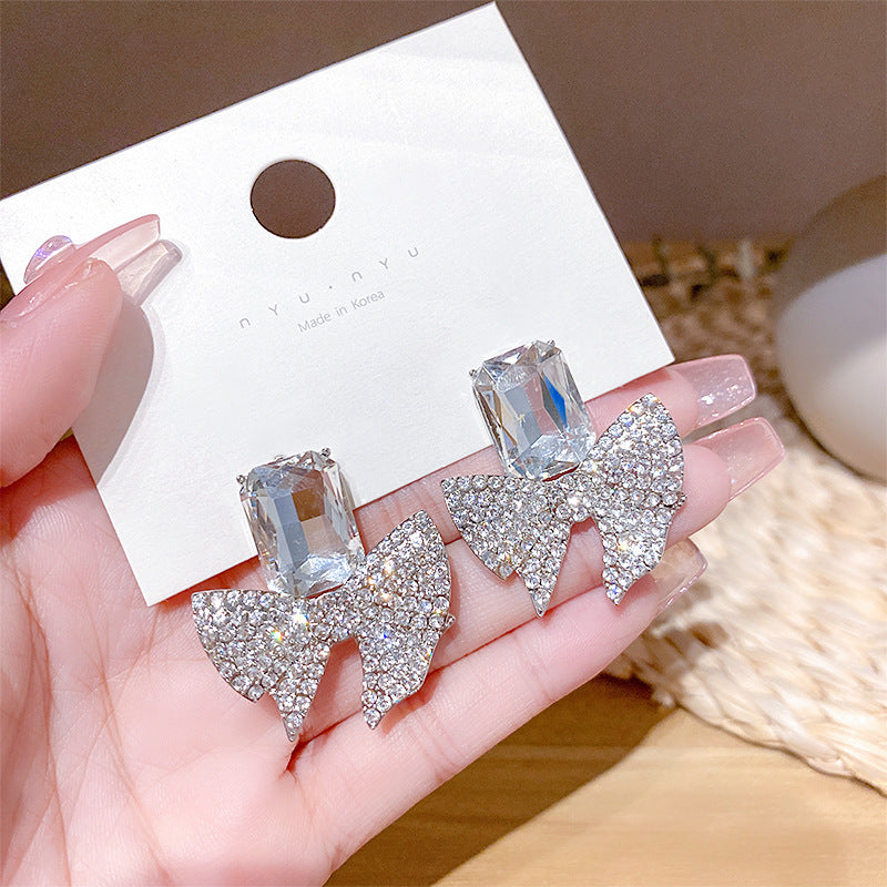 Sparkling Bow Shape Zircon Korean Earrings
