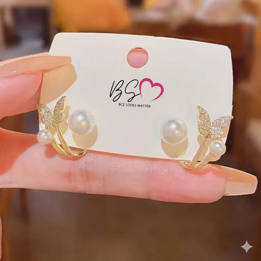 Butterfly Pearl Korean Earrings