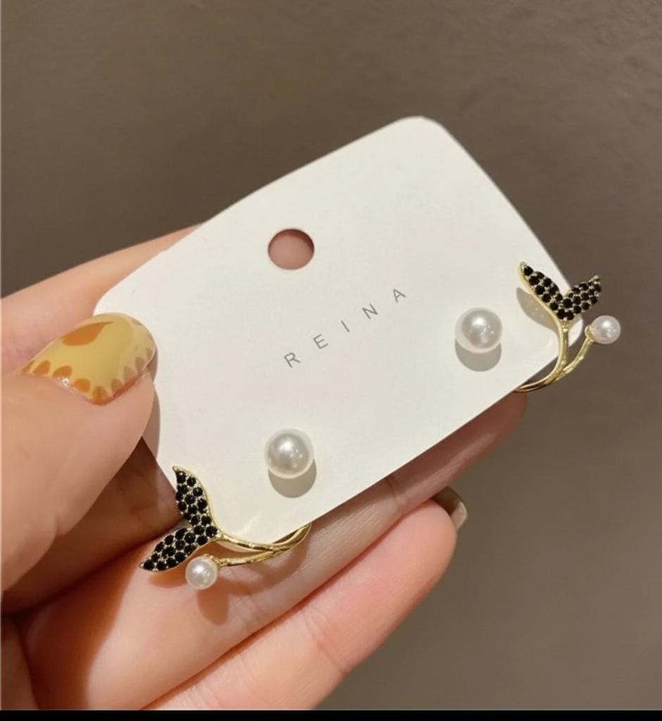 Faux Pearl and Fish Tail Earrings