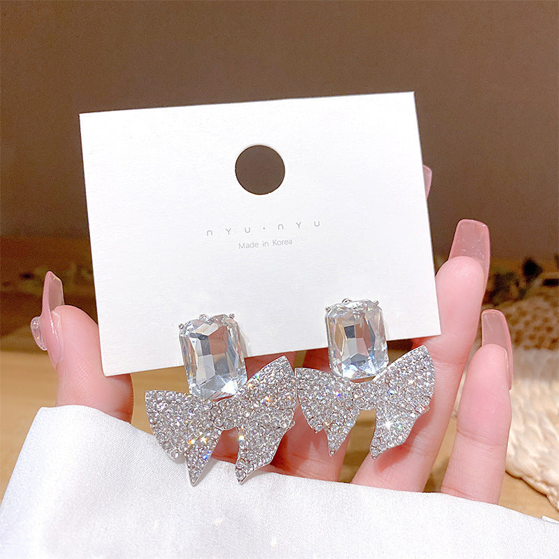 Sparkling Bow Shape Zircon Korean Earrings