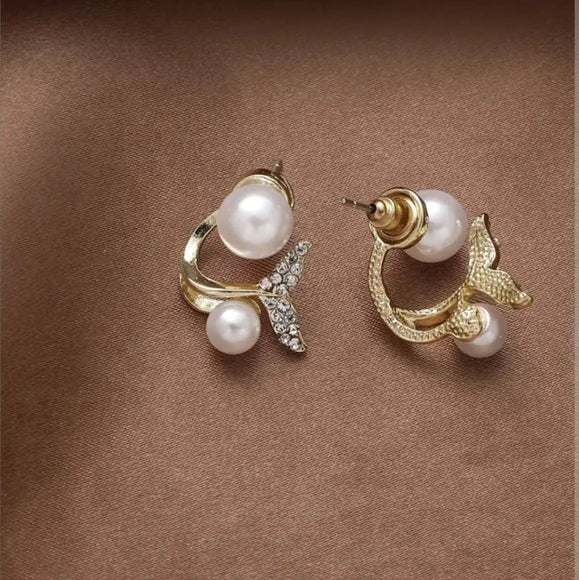 Faux Pearl and Fish Tail Earrings