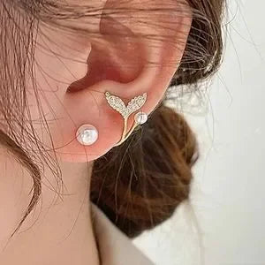 Faux Pearl and Fish Tail Earrings