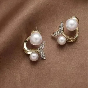 Faux Pearl and Fish Tail Earrings